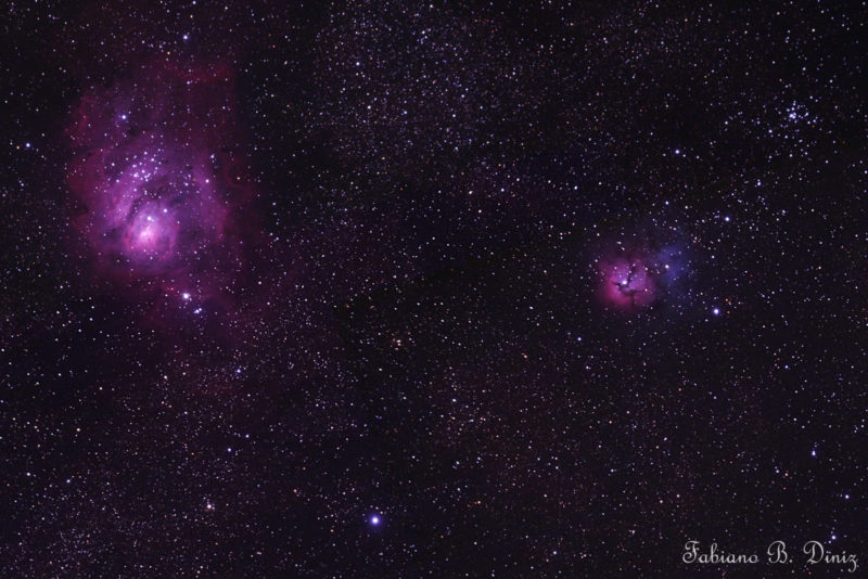 Nebulosas da Lagoa (M8) e da Trífida (M20)